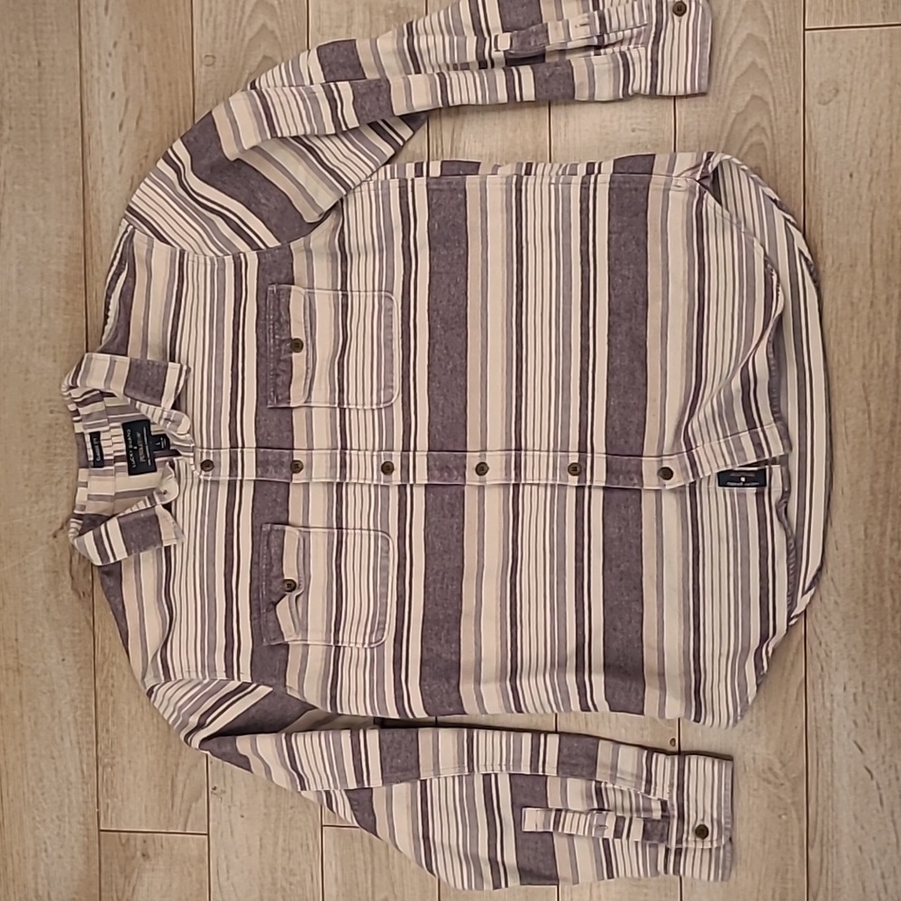 LUCKY BRAND x Pendleton Beige Grey Striped Flannel Cotton Sz L Long Sleeve Shirt